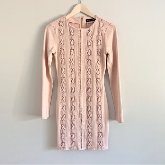 Missguided Dresses & Skirts - Carli Bybel Faux Suede Bodycon Pink Dress